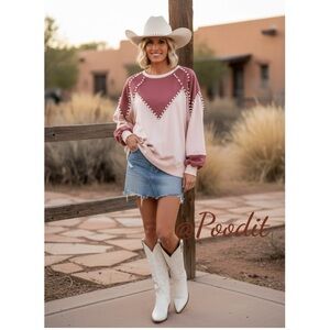 FANTASTIC FAWN French Terry western vibes pearl accent pullover S M L